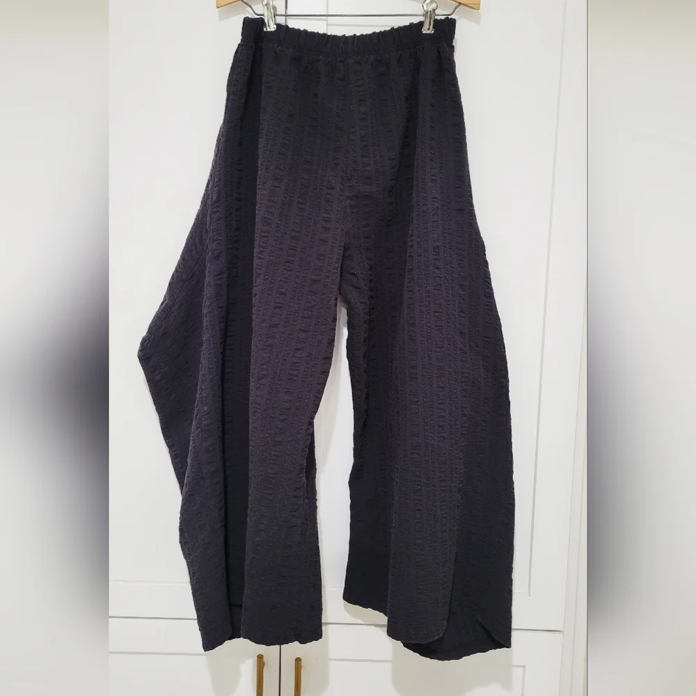 IOR Boho Black Textured Wide-Leg Cotton Harem Pants | Size L/XL - Picture 2 of 5